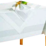 Tischdecke 130cm x 220cm weiß Atlaskante ( Für Tisch 180cm x 80cm )